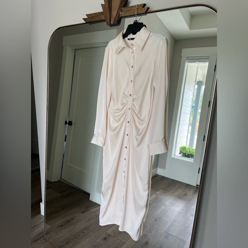 Cream satin Zara dress.